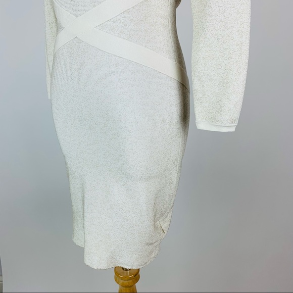 BEBE Cream Metallic Bodycon Mini Dress Small - Picture 10 of 13